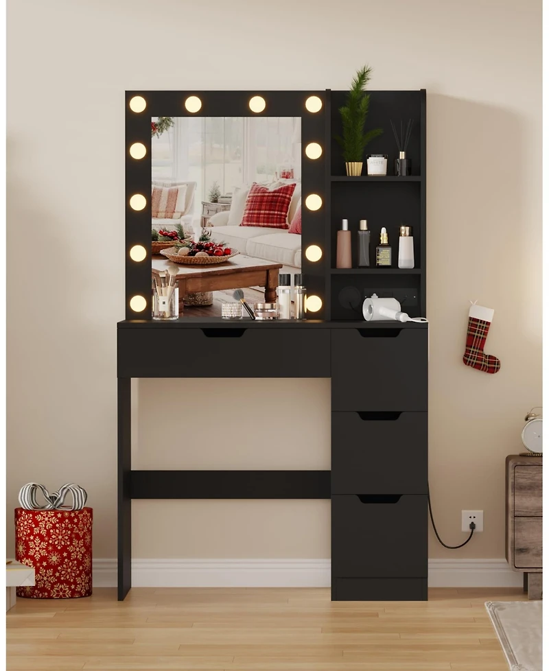 gaomon Modern Makeup Vanity Desk with Mirror, 4 Drawers