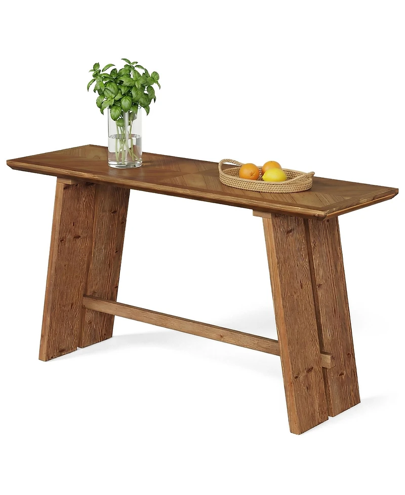 Tribesigns Solid Wood Bar Table, 61" Counter Height Table with Parquet Design Tabletop