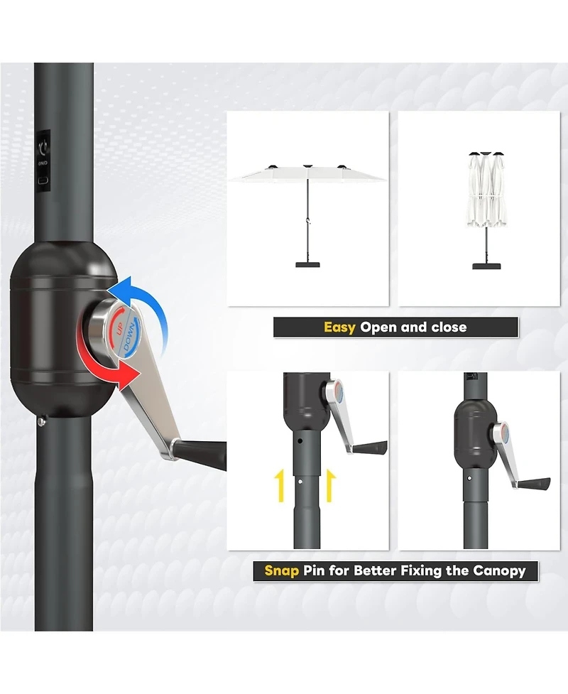 Aecojoy 15ft Double-Sided Patio Umbrella with Solar Lights Base Include Crank Handle|156 Piece Led