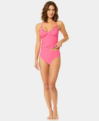 CeCe Women's V-Neck Contrast Ruffle Tankini Top