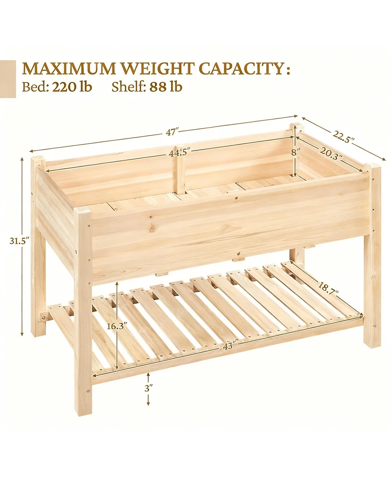 Yigii Solid Fir Raised Garden Bed with Storage