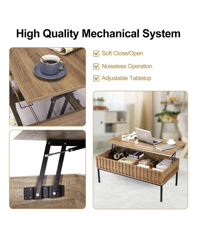 gaomon Mid-Century Modern Lift-Top Extendable Coffee Table with Hidden Compartment