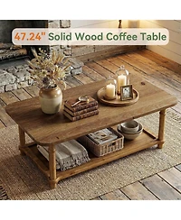 Tribesigns 47" Rectangle Coffee Table, Solid Wood Center Table with 2-Tier Storage