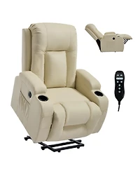 sumyeg Pu Power Lift Recliner 350LB capacity 8-point massage lumbar heat with Usb port and cup holders