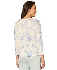 Democracy Petite Boat Neck Floral Embroidered Top