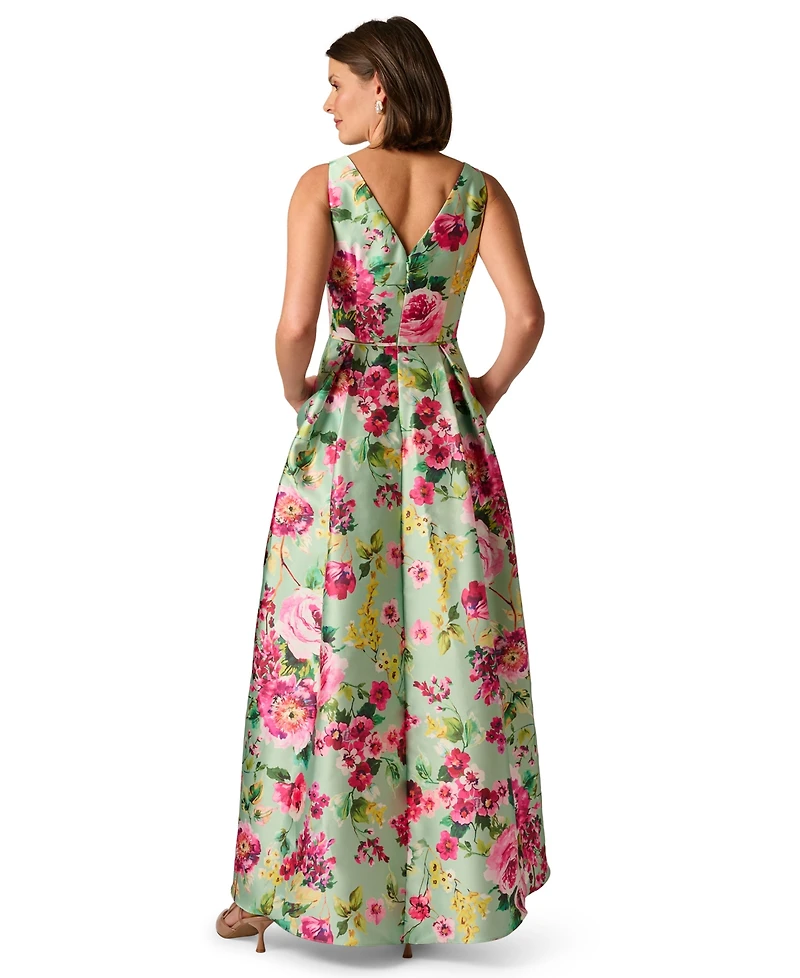 Adrianna Papell Women's High-Low V-Neck Ball Gown