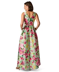 Adrianna Papell Women's High-Low V-Neck Ball Gown