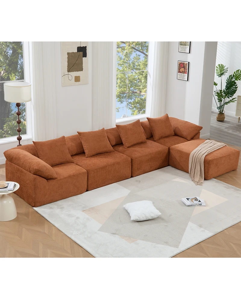 Streamdale Furniture Chenille 5-Seat L-Shaped Modular Sectional Sofa with Ottoman