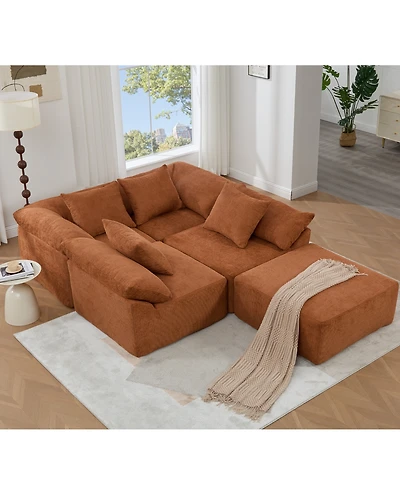 Streamdale Furniture Chenille 5-Seat L-Shaped Modular Sectional Sofa with Ottoman