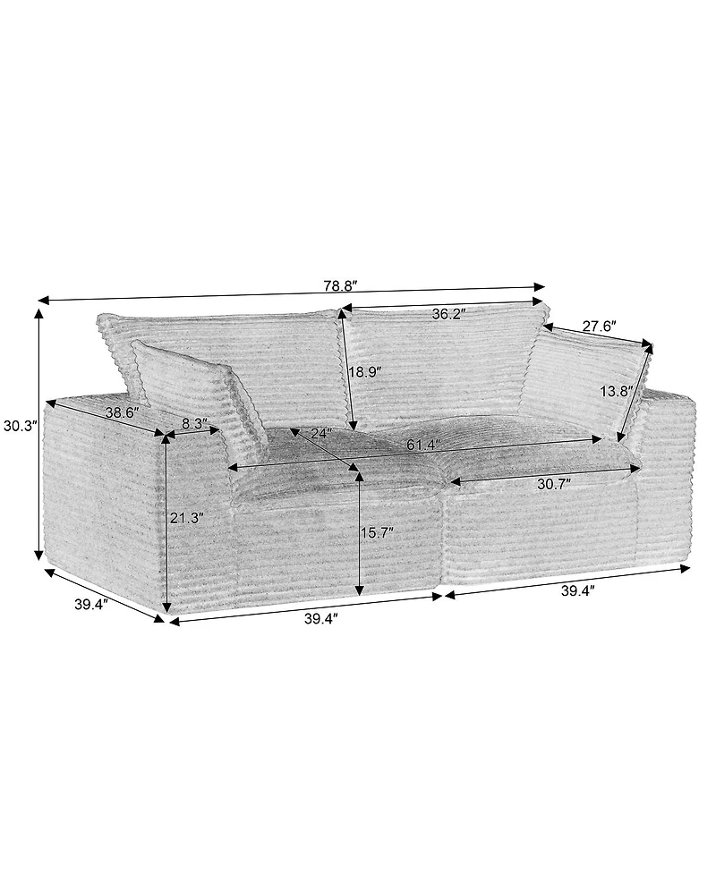 Streamdale Furniture Loveseat Sofa, Cloud Boneless Couch, Modern Modular Sectional, Oversized
