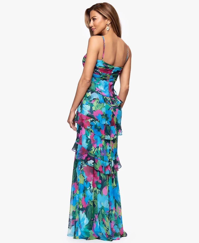 Xscape Petite Floral Printed Tiered Ball Gown