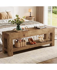 Tribesigns 47.24" Solid Wood Entryway Bench, 2-Tier Narrow Rustic Wooden Shoe Bench