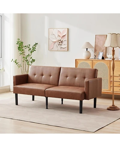 gaomon Mid-Century Futon Sofa Bed, 3-Seater Convertible Sleeper Loveseat, Chevron Tufting