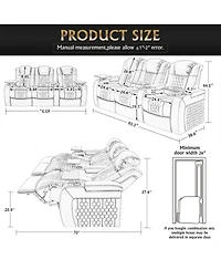 Streamdale Furniture 93.3" Power Recliner 3 Pc, Top-Grain Nappa, Smart Charging