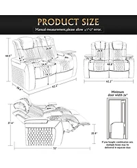 Streamdale Furniture 62.2" Power Recliner 2 Pc, Top-Grain Nappa, Smart Charging, Rgb Led