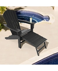 Gymax Patio Adirondack Chair Hdpe Outdoor Lounge w/ Retractable Ottoman