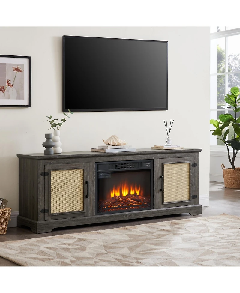 Streamdale Furniture Rattan Tv Stand with Fireplace