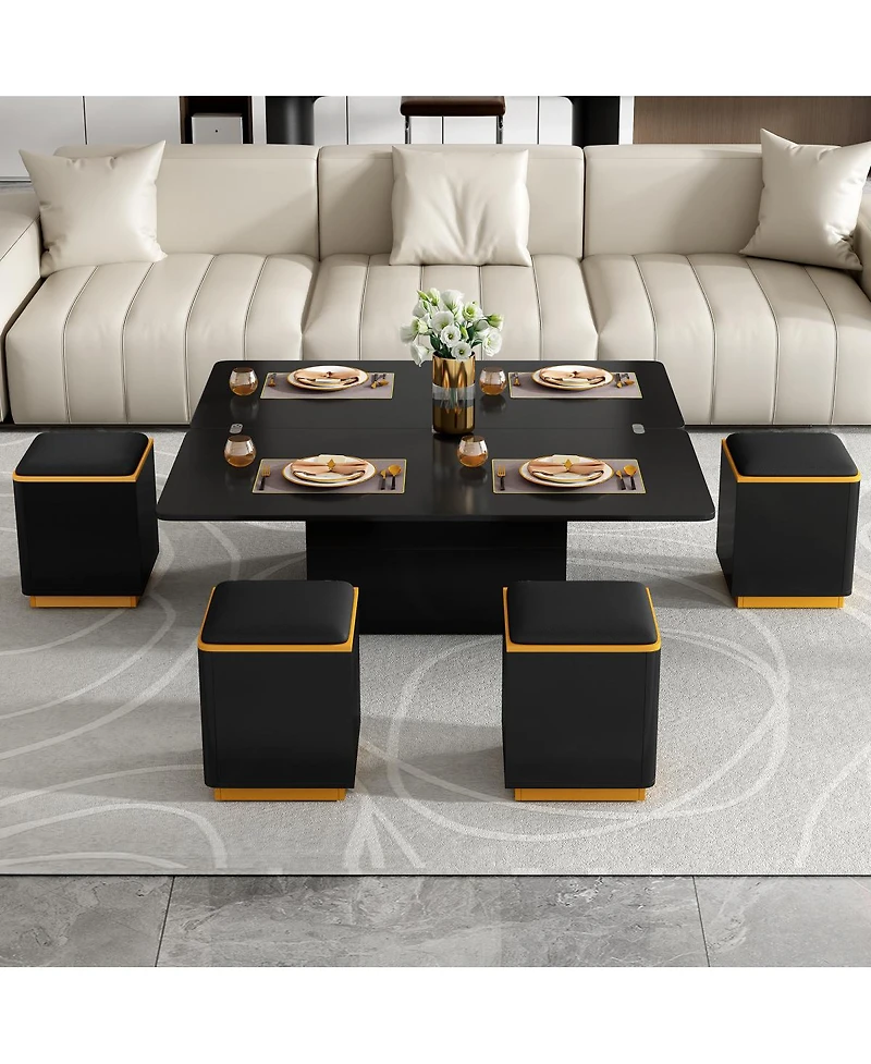 Streamdale Furniture Streamdale Lift-Top Coffee Table with Storage Stools & Foldable Top