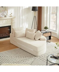 Streamdale Furniture Corduroy Semi-Circular 2-in-1 Sofa Bed with Neck Pillow & 5 Throw Pillows