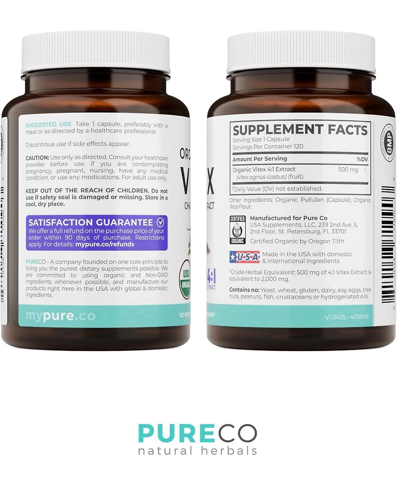 Pure Co Organic Vitex Chasteberry Supplement for Women