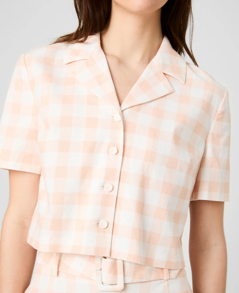 French Connection Women's Collared Gingham Crop Shirt
