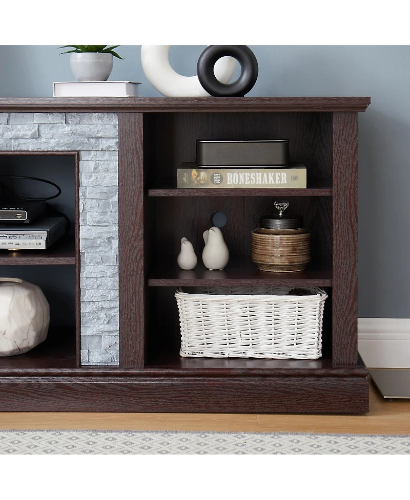Streamdale Furniture Faux Stacked Stone Tv Stand & Media Console w/ Storage Cabinet