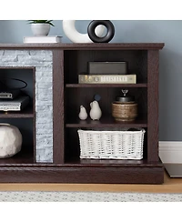 Streamdale Furniture Faux Stacked Stone Tv Stand & Media Console w/ Storage Cabinet
