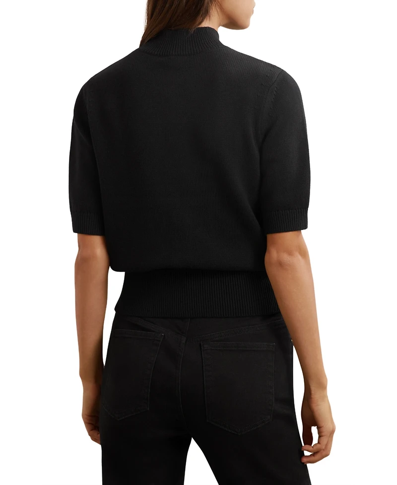 Reiss Women's Cotton and Wool Funnel-Neck Knit Top