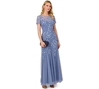 Adrianna Papell Floral-Beaded Gown