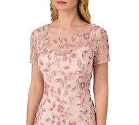 Adrianna Papell Floral-Beaded Gown