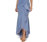 Adrianna Papell Women's Sleeveless Ruffled High-Low Gown