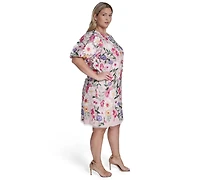 Eliza J Plus Boat Neck Floral Embroidered Mesh Dress