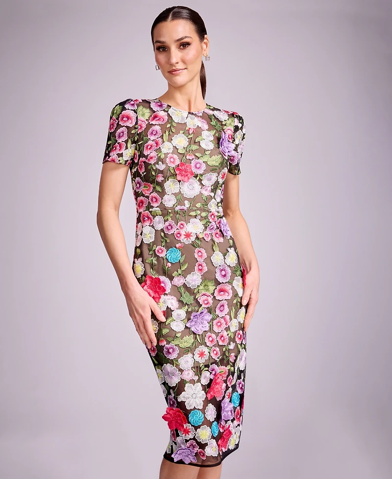 Dress the Population Women's Puff Short-Sleeve Bodycon Midi