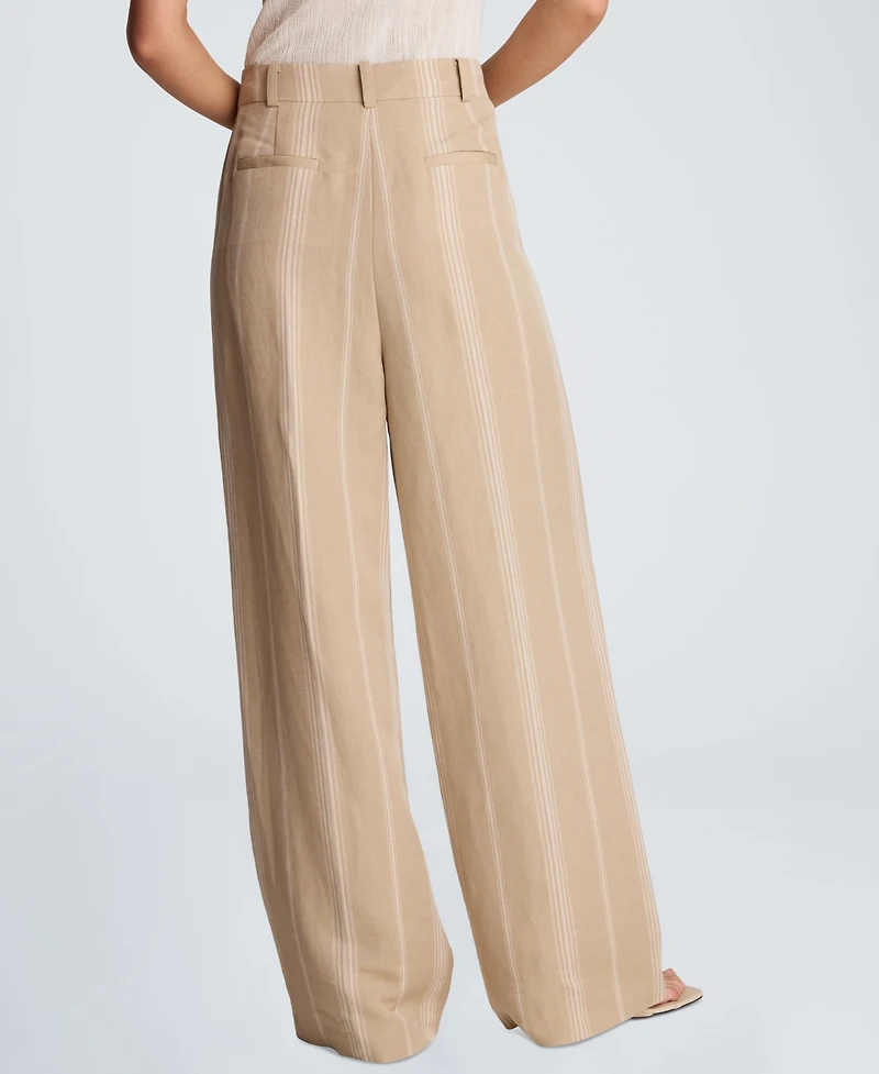 Kenneth Cole Women's High-Rise Fly-Front Pleated Wide-Leg Pants