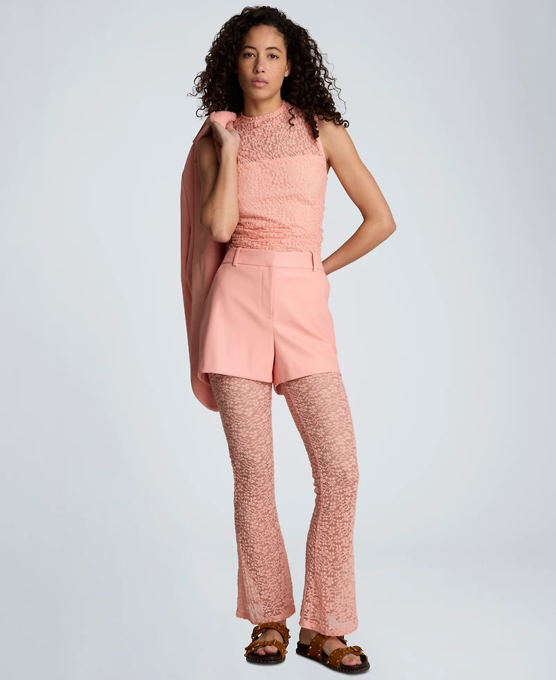 Kenneth Cole Women's Stretch Lace-Front Mock Neck Tank Top