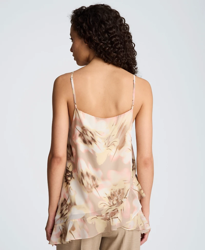 Kenneth Cole Women's Asymmetric Hem Ruffle Sleeveless Cami Top