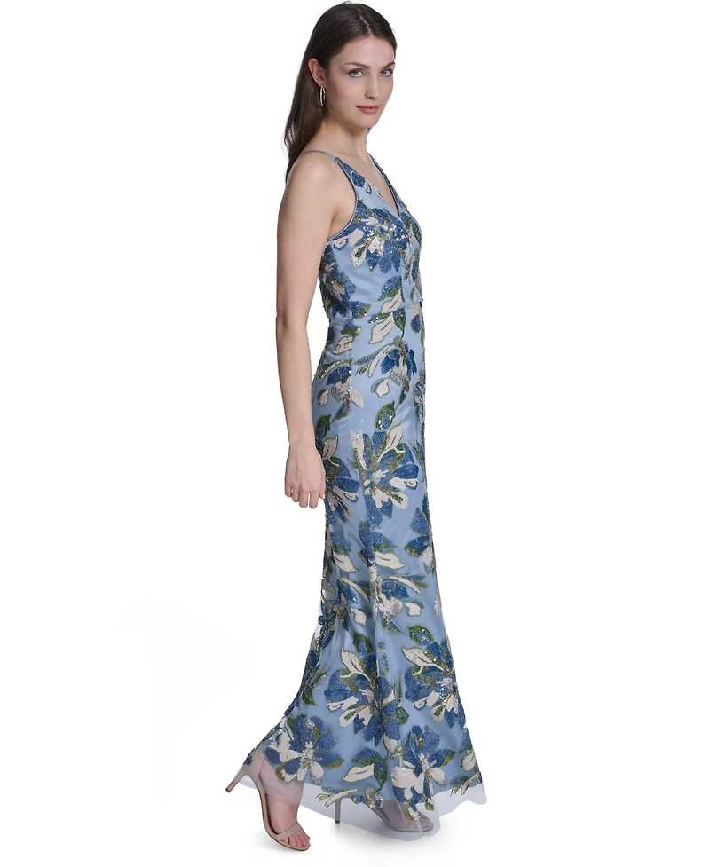 Eliza J Women's V-Neck Floral Sequin Gown