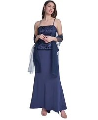 Eliza J Women's Spaghetti Strap Combo Overlay Top Mermaid Gown