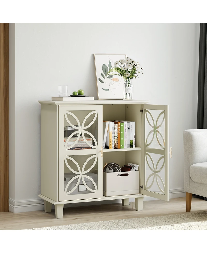 Freestanding Storage Cabinet With Tempered Glass Door