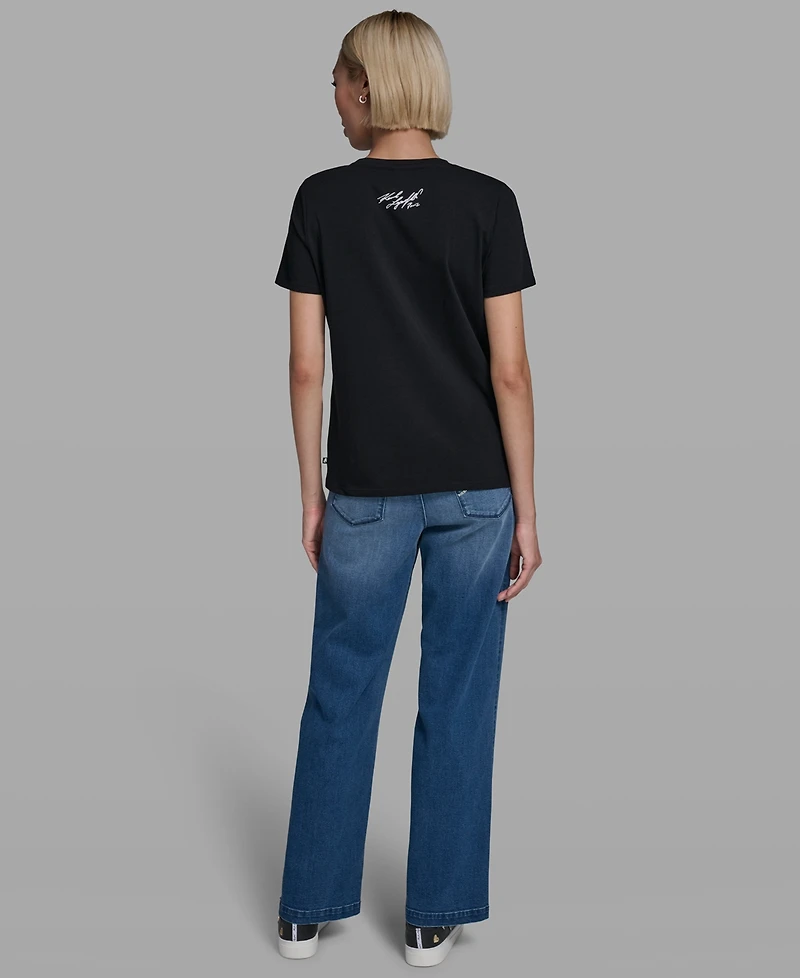 Karl Lagerfeld Paris Women's Short-Sleeve Striped Logo T-Shirt