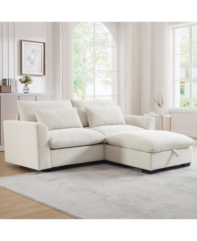 Streamdale Furniture Corduroy Sectional Sofa with Ottoman