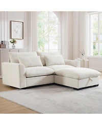 Streamdale Furniture Corduroy Sectional Sofa with Ottoman