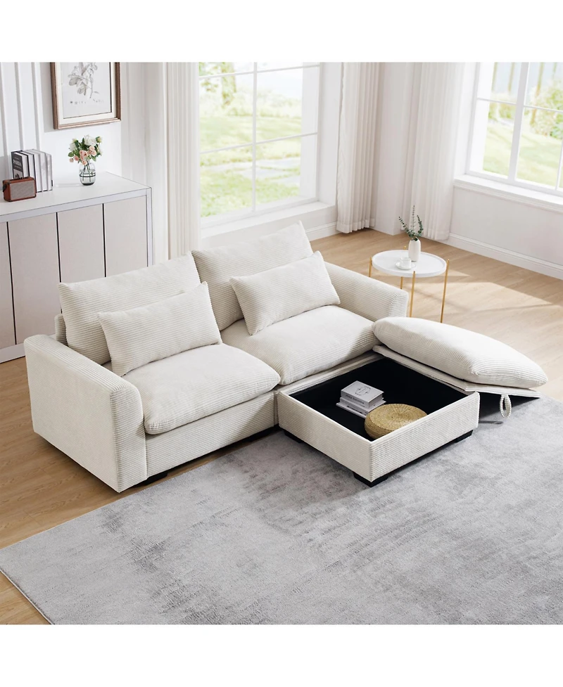 Streamdale Furniture Corduroy Sectional Sofa with Ottoman