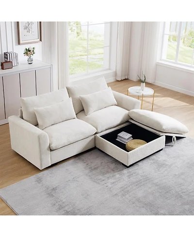 Streamdale Furniture Corduroy Sectional Sofa with Ottoman