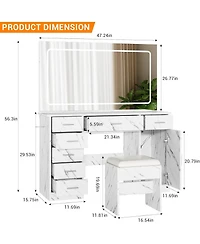 gaomon Makeup Vanity Desk with Large Lighted Mirror,3 Light Modes, Brightness Adjustable, 7-Drawer Dressing Table with Hairdryer Holder