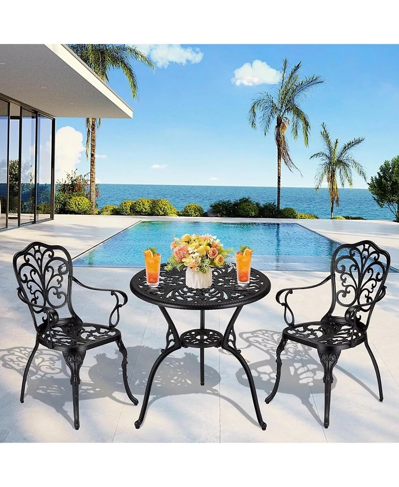 gaomon Patio Bistro Sets 3 Piece Outdoor Cast Aluminum Patio Bistro Set, Patio Table and Chairs Set of 2 with Umbrella Hole for Yard, Garden
