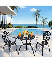 gaomon Patio Bistro Sets 3 Piece Outdoor Cast Aluminum Patio Bistro Set, Patio Table and Chairs Set of 2 with Umbrella Hole for Yard, Garden