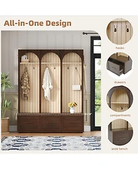 Streamdale Furniture Farmhouse Arched Hall Tree Bench with Drawers