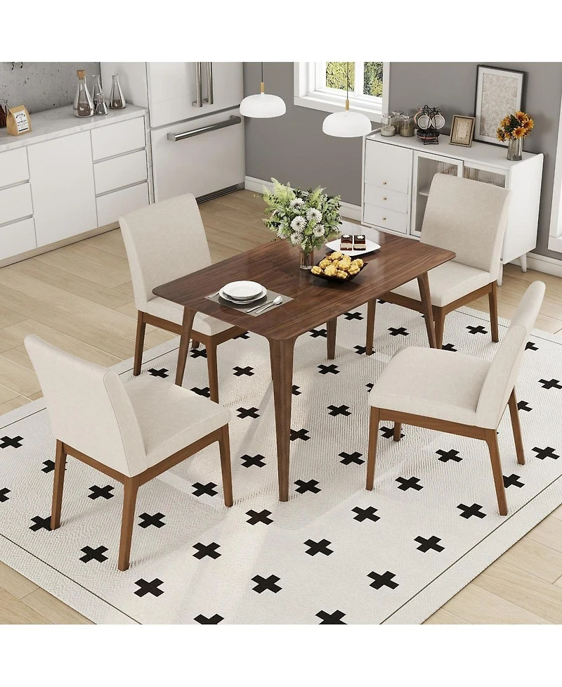 Streamdale Furniture 5-Piece Dining Table Set with Solid Wood Table and 4 Upholstered Chairs