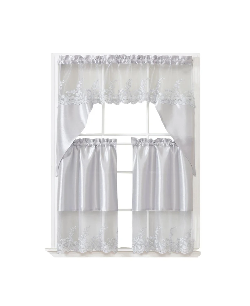 Rt Designers Collection Polyester Bethany Embroidered 3 Piece Kitchen Curtains Tier & Swag Set